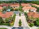 Aerial view of a gated community featuring lush landscaping, terracotta roofs, and well-maintained properties at 1998 Michael Tiago Cir, Maitland, FL 32751