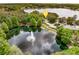 Panoramic aerial view capturing the home's setting on a picturesque lake with a fountain at 600 Fallsmead Cir, Longwood, FL 32750