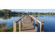 Wooden community dock leading to a serene lake surrounded by trees at 849 Shadowmoss Dr, Winter Garden, FL 34787