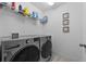 Laundry room with front load washer and dryer, a wire rack, and white trim at 1328 Pompay Dr, Davenport, FL 33896