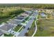 Aerial view showcasing the community street, sidewalks, and manicured lawns around modern single-Gathering homes at 1328 Pompay Dr, Davenport, FL 33896