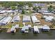 Aerial view of waterfront homes lining a canal community with private docks at 25931 Azalea Ln, Astatula, FL 34705