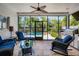 Enclosed sunroom with outdoor kitchen, comfortable seating, and a clear view of the pool at 1106 Ayrshire St, Orlando, FL 32803