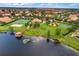 Aerial view of community park with tennis courts, playground, pier with covered gazebo and lake at 1803 Glenbay Ct, Windermere, FL 34786