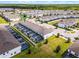 Aerial view showcasing a neighborhood featuring houses with screened-in patios, green spaces, and trees at 2432 Tangier Dr, Kissimmee, FL 34747