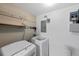 Functional laundry area features washer, dryer, wire shelving and electrical panel at 2836 S Stewart St, Kissimmee, FL 34746