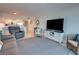 Inviting living space featuring a flat-screen TV, comfy seating and view into the kitchen at 5203 S Atlantic Ave # 416B, New Smyrna Beach, FL 32169