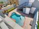 Backyard pool with brick pavers, a black stair case, and white storage shed at 7409 Excitement Dr, Reunion, FL 34747