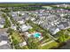 Aerial view of the community with the pool, neighborhood homes, and green landscaping at 1410 Resolute St, Celebration, FL 34747