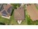 Aerial view of the home, showcasing the backyard patio, roof, and surrounding landscape at 1563 Song Sparrow Ct, Sanford, FL 32773