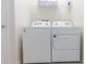 Clean laundry area featuring modern washer and dryer units, and shelving at 2123 Lelani Cir, Davenport, FL 33897