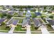 Aerial view of home in a neighborhood with solar panels and a screened-in pool at 3505 Rhapsody St, St Cloud, FL 34772