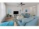 Comfortable living room featuring a ceiling fan, blue furniture, and natural light at 3505 Rhapsody St, St Cloud, FL 34772