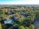 Community aerial view showcasing a pool, lake, and lush greenery at 6021 Windhover Dr # F11, Orlando, FL 32819
