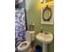 Traditional bathroom with green walls, a decorative mirror, and a camo shower curtain at 8 E Summit St, Apopka, FL 32712