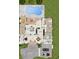Detailed floor plan featuring a pool, spa, open living area, kitchen, bedrooms, and a three-car garage at 128 Hallstrom Ct, Debary, FL 32713