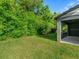 Lush backyard with green grass and lots of shrubbery and foliage and a view of the home's covered patio at 1628 Little Wren Ln, Winter Park, FL 32792