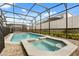 Inviting screened-in pool and spa area surrounded by lush landscaping and privacy fencing at 2036 Lelani Cir, Davenport, FL 33897