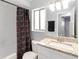 Bathroom featuring granite vanity, shower with geometric curtain and built in towel rack at 357 Kantor Blvd, Casselberry, FL 32707