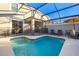 Enclosed pool with an umbrella, furniture, and view of the home at 4220 Paragraph Dr, Kissimmee, FL 34746
