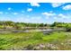 Picturesque view of a serene pond surrounded by lush greenery and a vibrant sky at 732 Wildmere Village Cv, Longwood, FL 32750