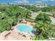 Aerial view of a community pool with lounge chairs surrounded by lush greenery, offering a serene and inviting escape at 7613 Toscana Blvd, Orlando, FL 32819