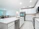 Modern kitchen features white cabinets, stainless steel appliances and an island sink at 1314 Victory Palm Dr, Edgewater, FL 32132