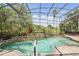 Swimming pool with a waterfall feature and screened enclosure at 158 Hickory Stick Ct, Debary, FL 32713