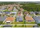 Aerial view of a home with a well-maintained lawn, surrounded by neighborhood houses and a fenced backyard at 2340 Hinsdale Dr, Kissimmee, FL 34741