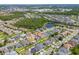 Wide aerial view showcasing a home nestled within a community, with nearby ponds and verdant wooded areas in the background at 2340 Hinsdale Dr, Kissimmee, FL 34741