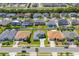 Aerial view showcasing a home's location within a community with manicured lawns, mature trees, and well-maintained streets at 2340 Hinsdale Dr, Kissimmee, FL 34741