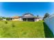 Backyard showing the house elevation, yard and privacy fence at 2340 Hinsdale Dr, Kissimmee, FL 34741
