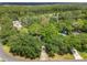 Aerial view of a secluded property with mature trees, a private driveway, and a backyard pool, backing up to a forest at 2647 Lake Landing Blvd, Eustis, FL 32726
