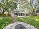 A spacious backyard with a screened in patio and cozy fire pit at 2647 Lake Landing Blvd, Eustis, FL 32726