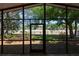 View from the screened-in back porch to the yard, showcasing mature trees and landscaping at 4336 Cloverleaf Pl, Casselberry, FL 32707