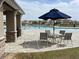 Upscale community pool and lounge area with a table, chairs, and sun umbrella for relaxation at 1052 Cascade Dr, Davenport, FL 33837