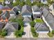 An aerial view shows a group of homes with driveways and greenery at 13890 Sato Ave, Orlando, FL 32827