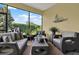 Cozy screened patio with comfortable seating, ideal for relaxing and enjoying the backyard view at 1424 Palisades Lane, Deland, FL 32724
