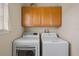 Laundry room with upper cabinets and modern side-by-side washer and dryer at 14315 Hampshire Bay Cir, Winter Garden, FL 34787