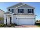 Charming two-story home featuring a two-car garage, gray siding, and a well-manicured front yard at 14647 Crestavista Dr, Clermont, FL 34714