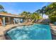 Beautiful backyard pool area surrounded by palm trees and a spacious patio at 2945 Southgate Ter, Orlando, FL 32818