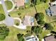 Aerial view of a single Gathering home with a pool, circular driveway, and a large, well-manicured lawn at 3150 Sawgrass Ct, Kissimmee, FL 34746