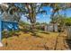 Spacious backyard featuring a storage shed, mature tree, and fenced perimeter for privacy and security at 451 Hibiscus Rd, Casselberry, FL 32707