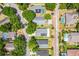 Overhead view of homes with lush trees, some featuring pools and solar panels, lining a peaceful residential street at 578 Darkwood Ave, Ocoee, FL 34761