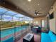 Screened in patio featuring outdoor seating, dining, and a refreshing swimming pool at 8961 Rhodes St, Kissimmee, FL 34747