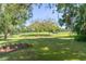 Scenic golf course view with manicured green, mature trees, and a golfer with a cart at 9624 Bryanston Dr, Orlando, FL 32827