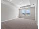 Spacious bedroom with neutral carpet, tray ceiling and view of the outside at 16195 Point Rock Dr, Winter Garden, FL 34787