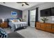 Comfortable bedroom featuring a ceiling fan, bedside tables, and a modern dresser with television at 1945 Via Lago Dr, Lakeland, FL 33810