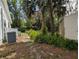 Spacious backyard featuring lush greenery, palm trees, and a shed for extra storage at 228 Deleon Rd, Debary, FL 32713