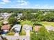 Scenic aerial shot showcasing a single-story home near a golf course with beautiful landscaping in a quiet neighborhood at 32537 Oak Park Dr, Leesburg, FL 34748